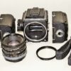 Hasselblad 501C black camera set W/80mm lens+UV filter, A12 & A24 film backs, Strap, cap & system case Mint/-SOLD