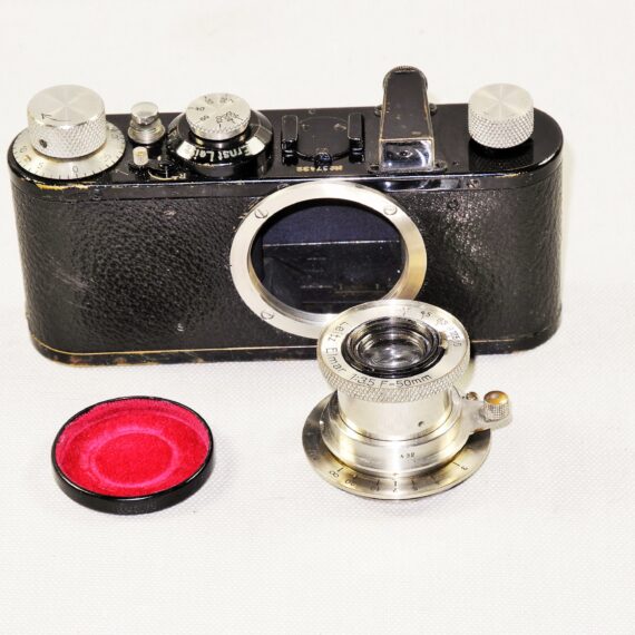 Leica I model C Non-Standard (1930) black nickel camera W/ "Max Myer" plate on back Sold W/Leica 50mm Elmar Nickel lens Ex+/++ / SOLD