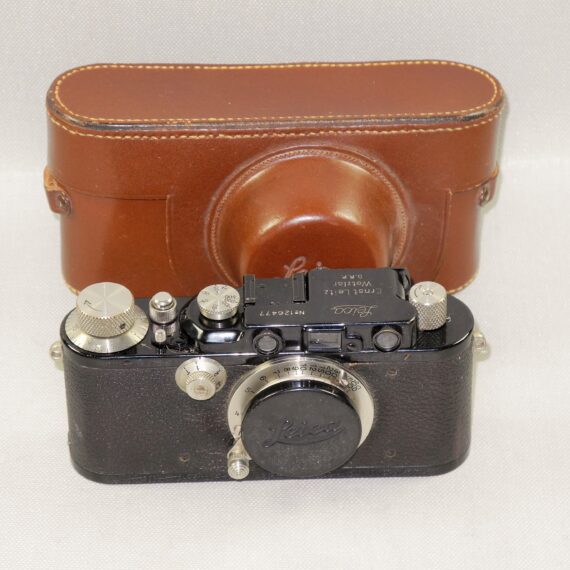 Leica III / F Black Nickel 1934 camera with Leica 50mm Nickel Elmar sm lens with case and cap Mint- / SOLD