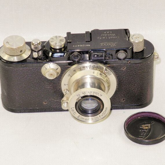 Leica III / F Black Nickel 1934 camera with Leica 50mm Nickel Elmar sm lens with case and cap Mint- / SOLD