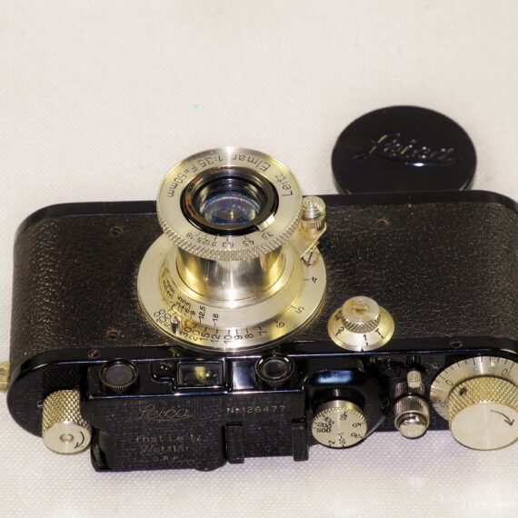 Leica III / F Black Nickel 1934 camera with Leica 50mm Nickel Elmar sm lens with case and cap Mint- / SOLD