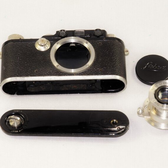 Leica III / F Black Nickel 1934 camera with Leica 50mm Nickel Elmar sm lens with case and cap Mint- / SOLD