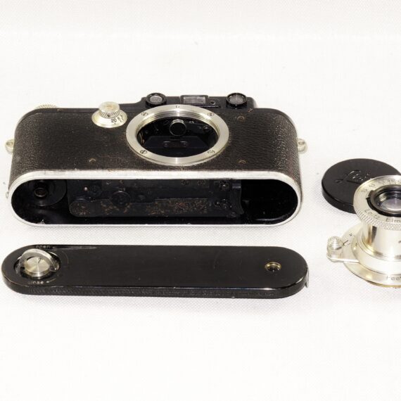 Leica III / F Black Nickel 1934 camera with Leica 50mm Nickel Elmar sm lens with case and cap Mint- / SOLD