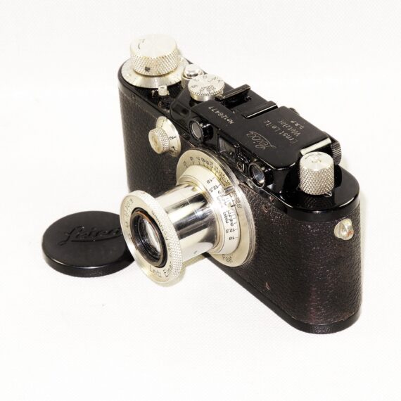Leica III / F Black Nickel 1934 camera with Leica 50mm Nickel Elmar sm lens with case and cap Mint- / SOLD