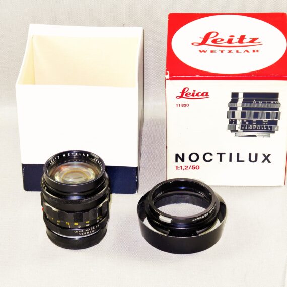 Leica 50mm f/1.2 Noctilux Original RARE lens Circa 1972, Sold W/Leica metal hood and box Ex+ / RARE / FREE Shipping .