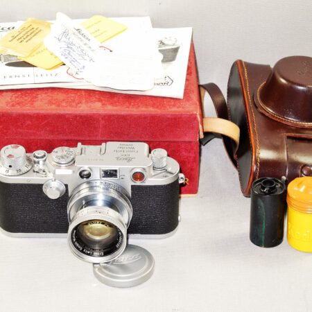 Leica IIIf RD. E.L.C 1952 camera with Leica 50/2 Radioactive Summicron lens,box,case,cards,cap,RF filter,manual,film cartige Mint/- RARE and beautiful. SOLD