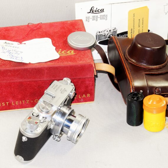 Leica IIIf RD. E.L.C 1952 camera with Leica 50/2 Radioactive Summicron lens,box,case,cards,cap,RF filter,manual,film cartige Mint/- RARE and beautiful. SOLD