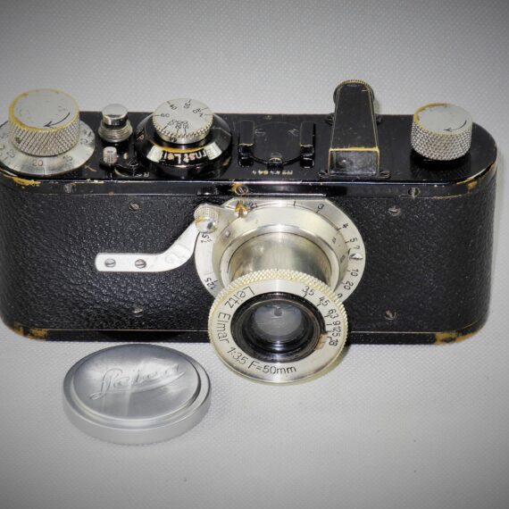 LEICA I MODEL A MUSHROOM DIAL BLACK PAINT (1930) CAMERA W/50mm Elmar lens, recently overhauled Ex+ / SOLD