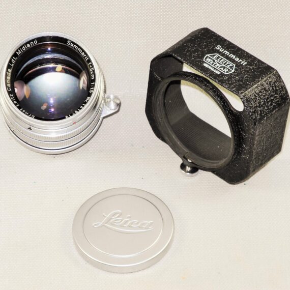 Leica 50/1,5 Summarit "Midland" (SM) Rare lens with cap and hood, Just CLA Mint- /SOLD