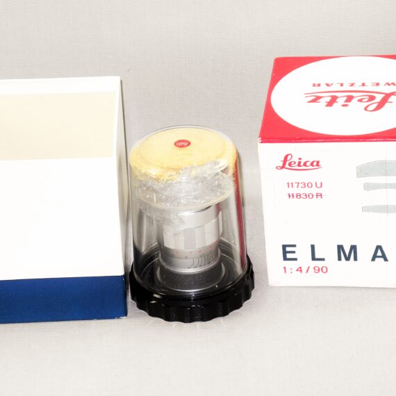 Leica 90/4 Elmar 3 Element SM lens (1962) with box, bubble. Cap Mint/LN- RARE lens / FREE shipping (USA)