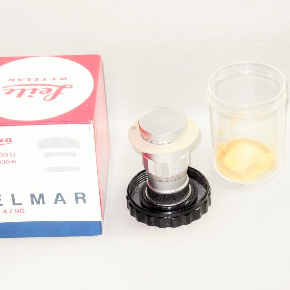 Leica 90/4 Elmar 3 Element SM lens (1962) with box, bubble. Cap Mint/LN- RARE lens / FREE shipping (USA)