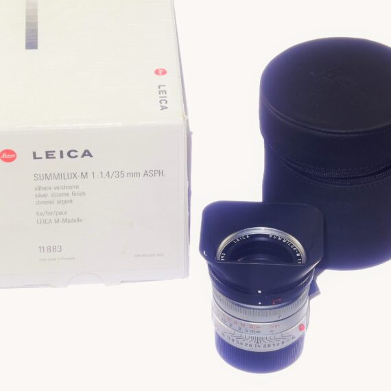 Leica 35mm f/1.4 ASPH. SUMMILUX-M chrome lens E46,cat #11883 Sold with Original Box, Leica hood Lens case, caps Mint- lens / SOLD