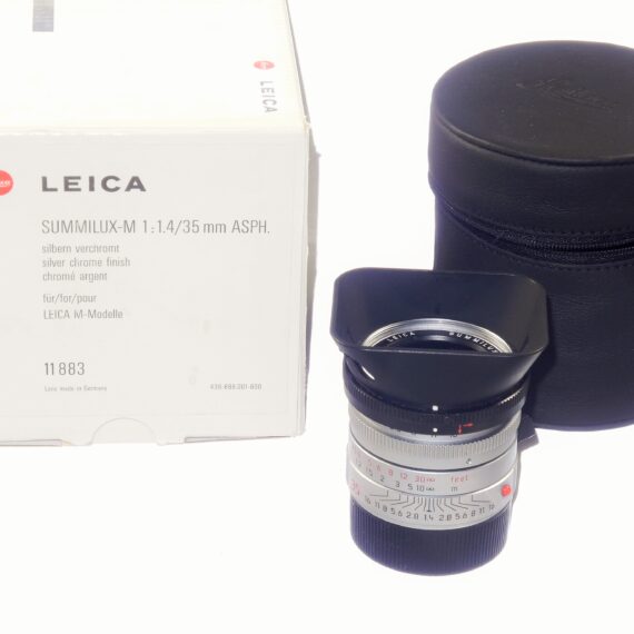 Leica 35mm f/1.4 ASPH. SUMMILUX-M chrome lens E46,cat #11883 Sold with Original Box, Leica hood Lens case, caps Mint- lens / SOLD