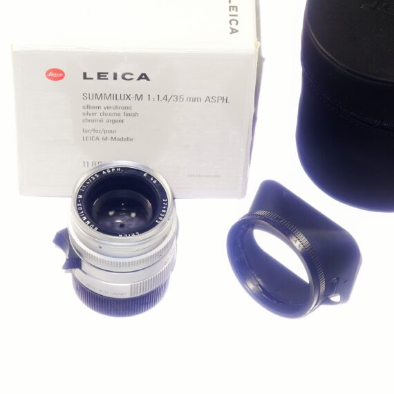 Leica 35mm f/1.4 ASPH. SUMMILUX-M chrome lens E46,cat #11883 Sold with Original Box, Leica hood Lens case, caps Mint- lens / SOLD