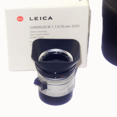 Leica 35mm f/1.4 ASPH. SUMMILUX-M chrome lens E46,cat #11883 Sold with Original Box, Leica hood Lens case, caps Mint- lens / SOLD