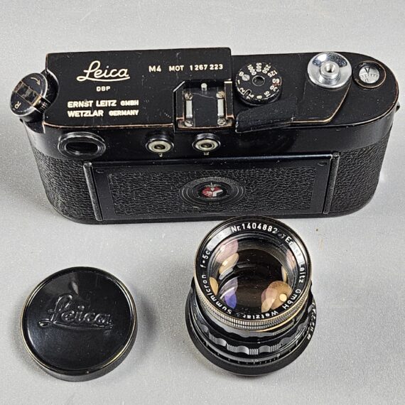 Leica M4-MOT Black Paint Camera Sold with black paint Leica 50/2 Summicron  lens, Nice RARE vintage Set with case (recently  Cla'd )
