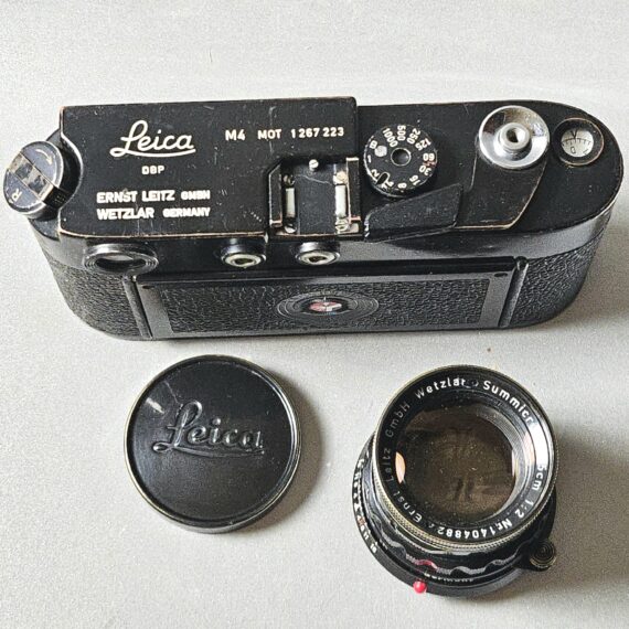 Leica M4-MOT Black Paint Camera Sold with black paint Leica 50/2 Summicron  lens, Nice RARE vintage Set with case (recently  Cla'd )