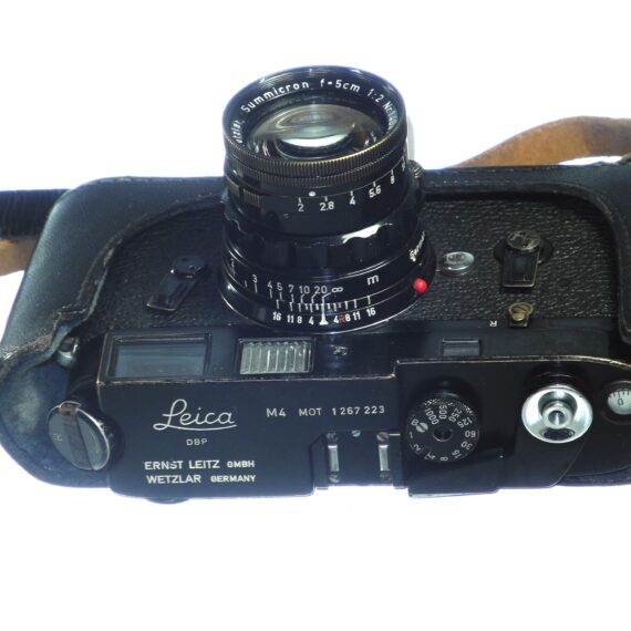 Leica M4-MOT Black Paint Camera Sold with black paint Leica 50/2 Summicron  lens, Nice RARE vintage Set with case (recently  Cla'd )
