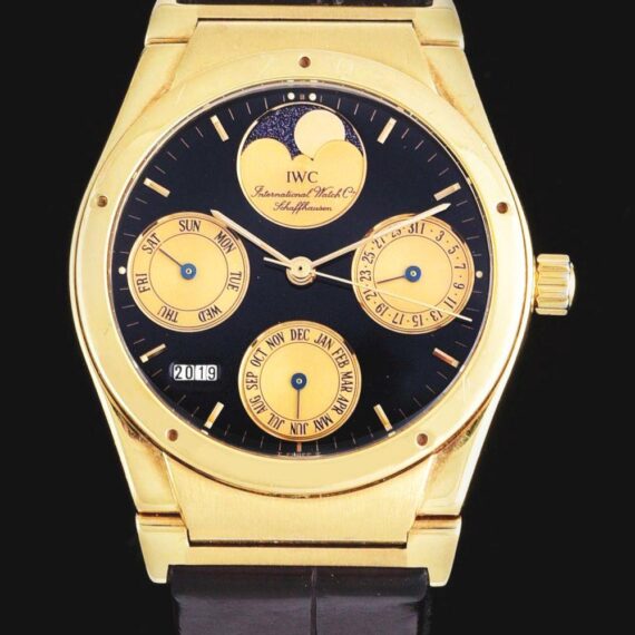 IWC 18K GOLD INGENIEUR PERPETUAL CALENDAR WRISTWATCH W/ MOON PHASES, With Box Mint- / SOLD