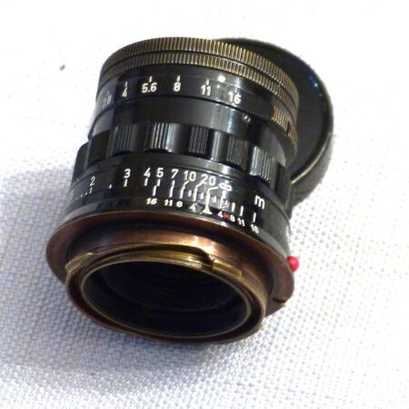 Leica 50/2 Summicron in Black paint, brass mount lens (Circa 1956) Rare Lens Ex+