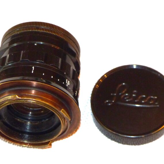 Leica 50/2 Summicron in Black paint, brass mount lens (Circa 1956) Rare Lens Ex+