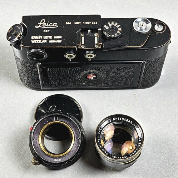 Leica 50/2 Summicron in Black paint, brass mount lens (Circa 1956) Rare Lens Ex+