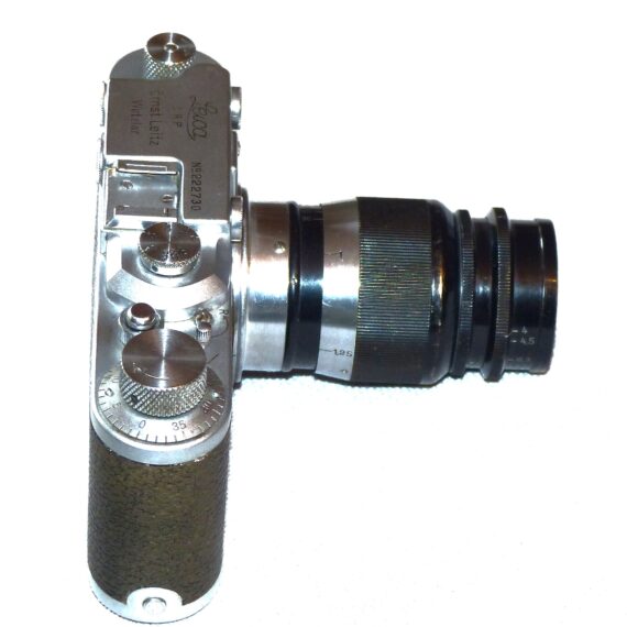 Leica II model D chrome camera (1937) with Leica 90/4 Elmar black/chrome lens (1935) Ex+ set