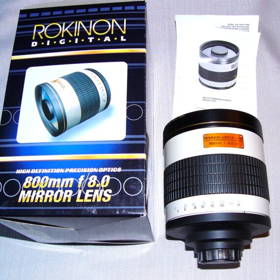 Rokinon 800mm f/8 DX Mirror Lens T-Mount Full Frame Manual Focus Prime Lens w/box,105mm UV filter Mint / FREE SHIPPING!!