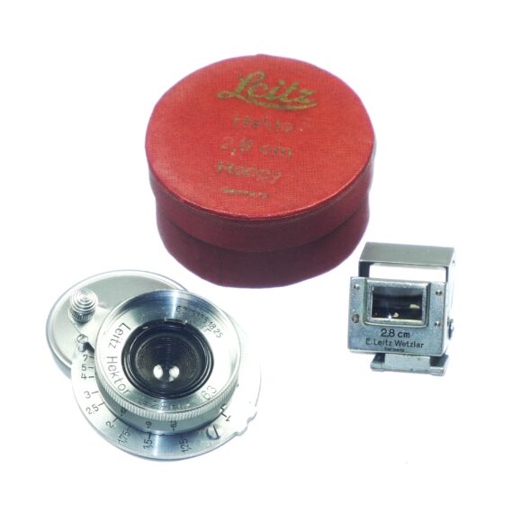 Leica 2,8cm Summaron Ex++ lens 1936 (Just cleaned) Sold W/ Leica SUOOQ folding finder, vintage red rare Leica lens box, caps, Nice set / Free shipping