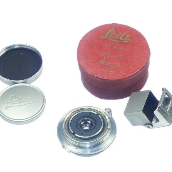 Leica 2,8cm Summaron Ex++ lens 1936 (Just cleaned) Sold W/ Leica SUOOQ folding finder, vintage red rare Leica lens box, caps, Nice set / Free shipping