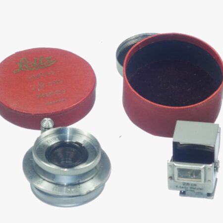 Leica 2,8cm Summaron Ex++ lens 1936 (Just cleaned) Sold W/ Leica SUOOQ folding finder, vintage red rare Leica lens box, caps, Nice set / Free shipping