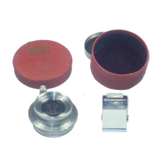 Leica 2,8cm Summaron Ex++ lens 1936 (Just cleaned) Sold W/ Leica SUOOQ folding finder, vintage red rare Leica lens box, caps, Nice set / Free shipping