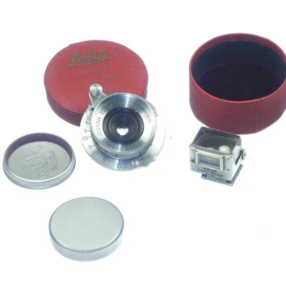 Leica 2,8cm Summaron Ex++ lens 1936 (Just cleaned) Sold W/ Leica SUOOQ folding finder, vintage red rare Leica lens box, caps, Nice set / Free shipping