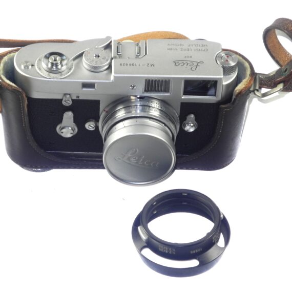 Leica M2 chrome camera (1965) Ex++ with Leica 50/2 Collapsible Summicron lens, hood, cap, half case, overhauled recently Ex++ / Free Shipping