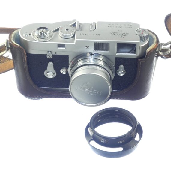 Leica M2 chrome camera (1965) Ex++ with Leica 50/2 Collapsible Summicron lens, hood, cap, half case, overhauled recently Ex++ / Free Shipping