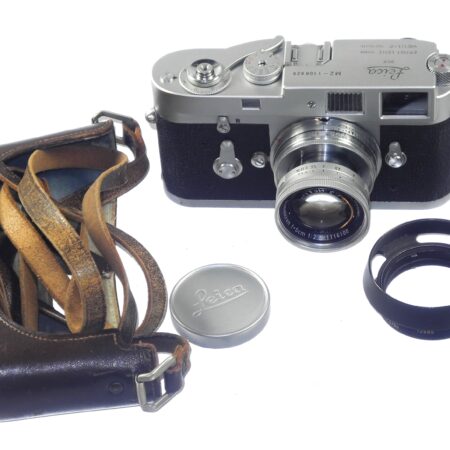 Leica M2 chrome camera (1965) Ex++ with Leica 50/2 Collapsible Summicron lens, hood, cap, half case, overhauled recently Ex++ / Free Shipping