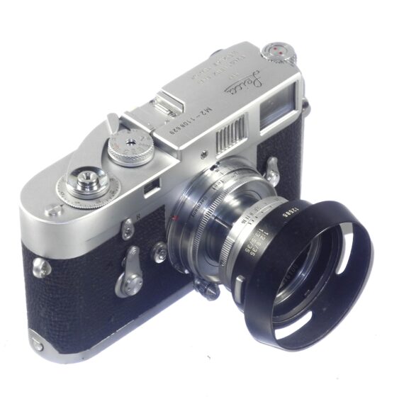 Leica M2 chrome camera (1965) Ex++ with Leica 50/2 Collapsible Summicron lens, hood, cap, half case, overhauled recently Ex++ / Free Shipping