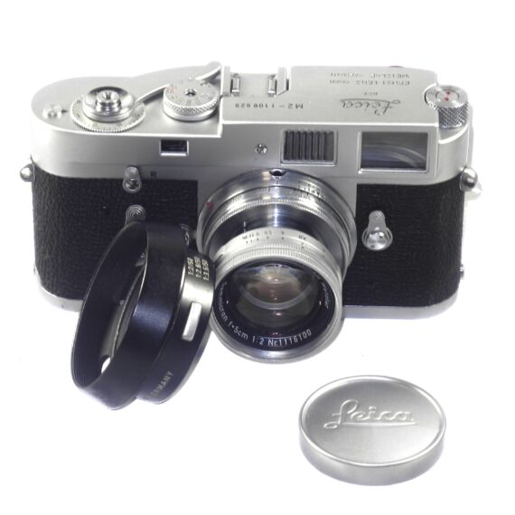 Leica M2 chrome camera (1965) Ex++ with Leica 50/2 Collapsible Summicron lens, hood, cap, half case, overhauled recently Ex++ / Free Shipping