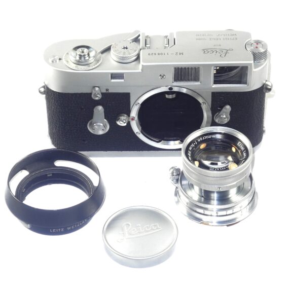 Leica M2 chrome camera (1965) Ex++ with Leica 50/2 Collapsible Summicron lens, hood, cap, half case, overhauled recently Ex++ / Free Shipping