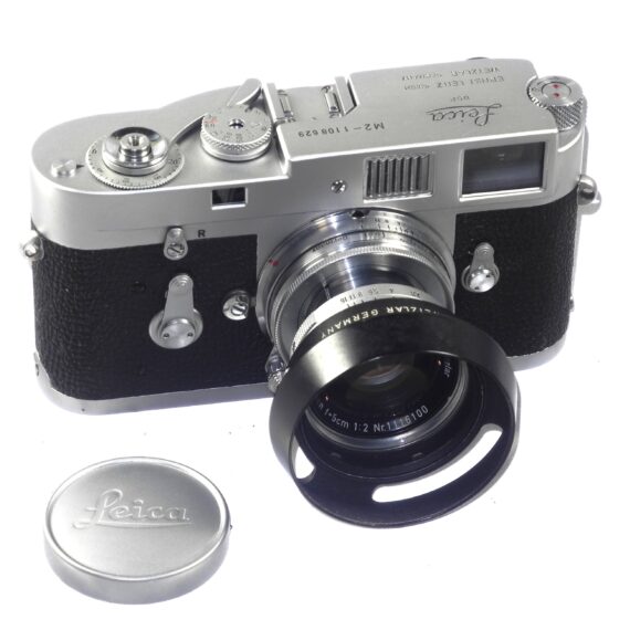 Leica M2 chrome camera (1965) Ex++ with Leica 50/2 Collapsible Summicron lens, hood, cap, half case, overhauled recently Ex++ / Free Shipping