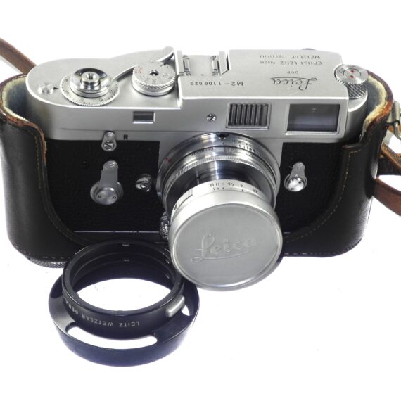 Leica M2 chrome camera (1965) Ex++ with Leica 50/2 Collapsible Summicron lens, hood, cap, half case, overhauled recently Ex++ / Free Shipping