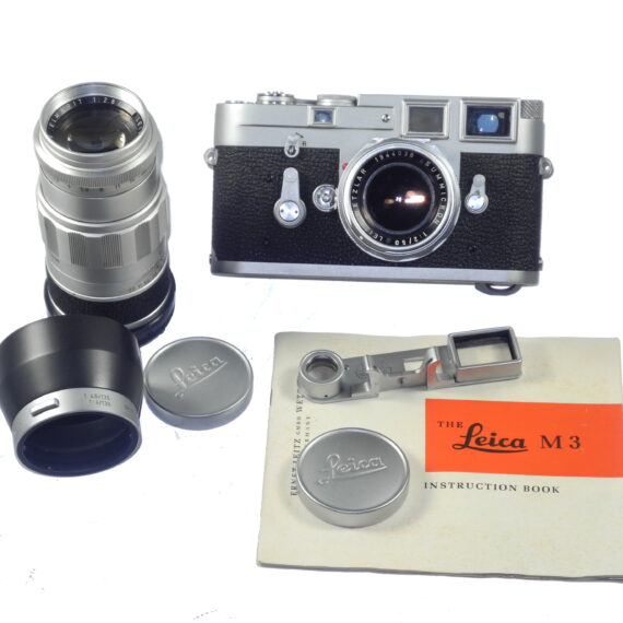 Leica M3 S.S ST PV Chrome Camera (1962 Third type) Sold w/50/2 Dual Range & 90/2,8 Elmarit M lenses, Leica caps, case, hood Ex+ / Free shipping