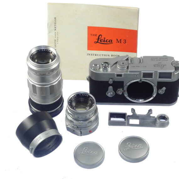 Leica M3 S.S ST PV Chrome Camera (1962 Third type) Sold w/50/2 Dual Range & 90/2,8 Elmarit M lenses, Leica caps, case, hood Ex+ / Free shipping