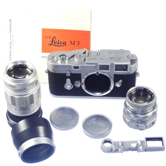 Leica M3 S.S ST PV Chrome Camera (1962 Third type) Sold w/50/2 Dual Range & 90/2,8 Elmarit M lenses, Leica caps, case, hood Ex+ / Free shipping
