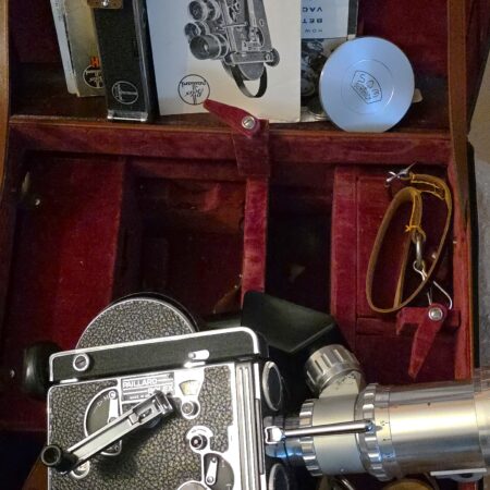 Bolex Paillard H16 Reflex with Pan Cinar 16mm 17.5 to 70mm F2.4 With original case, documentation, extra finder & accessories. Mint-