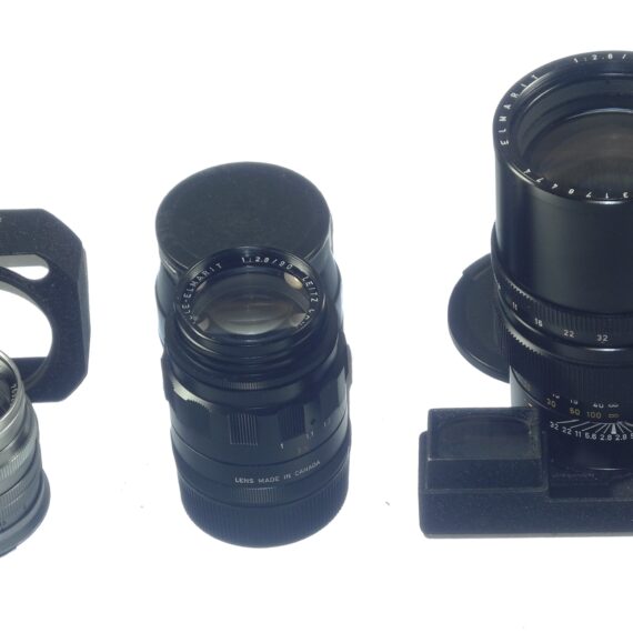 Leica M3 chrome camera (1962) Sold with 3 x Leica lenses (50-90-135mm), Leica hoods, caps, red leather strap and system case Ex++ / Free Shipping