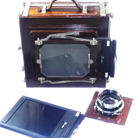 Deardorf 4x5 wooden camera Ex++ with Schneider 210/5,6 Symmar lens, film holder, glass back Nice Ex++/Mint- Set