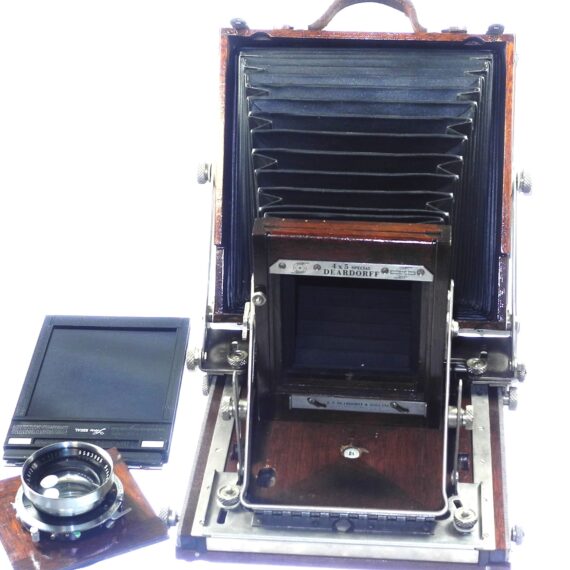 Deardorf 4x5 wooden camera Ex++ with Schneider 210/5,6 Symmar lens, film holder, glass back Nice Ex++/Mint- Set