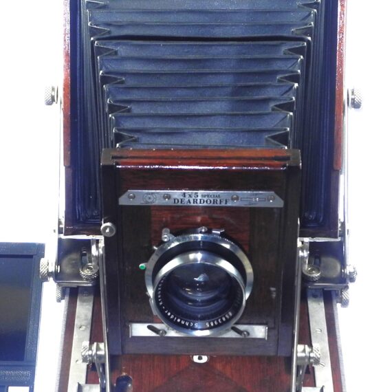 Deardorf 4x5 wooden camera Ex++ with Schneider 210/5,6 Symmar lens, film holder, glass back Nice Ex++/Mint- Set