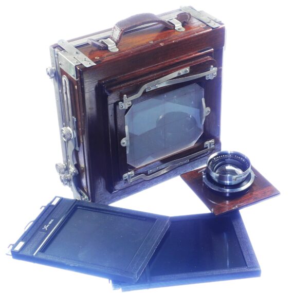 Deardorf 4x5 wooden camera Ex++ with Schneider 210/5,6 Symmar lens, film holder, glass back Nice Ex++/Mint- Set
